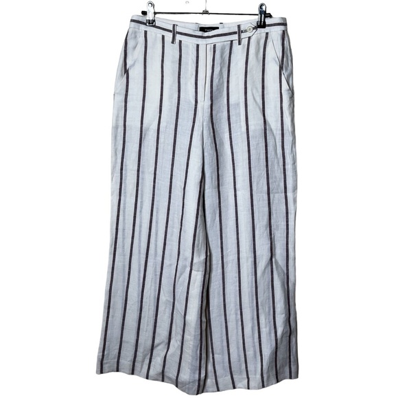 Theory Nadeema Wide Leg Stripe Linen Rev Pant in White Red‎ Raspberry - Picture 4 of 11